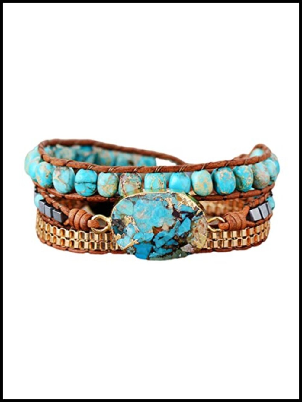 3 Wrap Turquoise Stone Beaded Bracelet, Adjustable Boho Jewelry Gift for Women